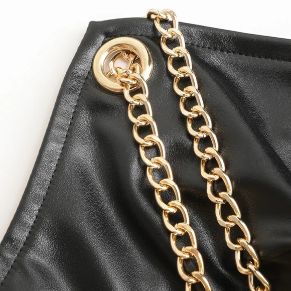 Cider Black Midi Faux Leather Dress with Gold Chain Straps - Picture 3 of 6